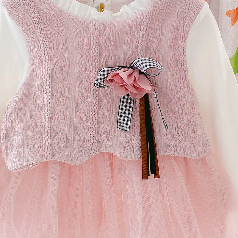 Платье принцессы с цветочной аппликацией для девочек весеннее кружевное платье