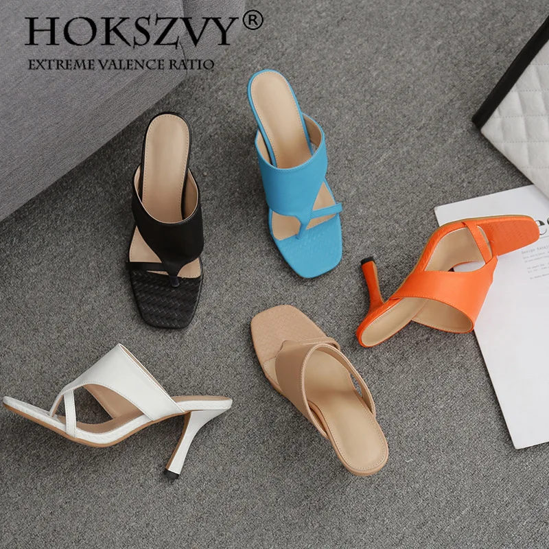 

HOKSZVY/Женская обувь; Летние шлепанцы из искусственной кожи с квадратным носком на тонком высоком каблуке для отдыха без застежки; Модные женс...