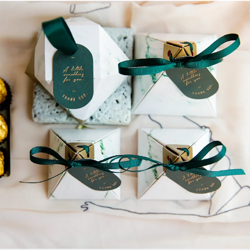 

Triangle Diamond Marbling Wedding Gift Box Paper Candy Boxes Baby Shower Chocolate Packaging for Party Decoration
