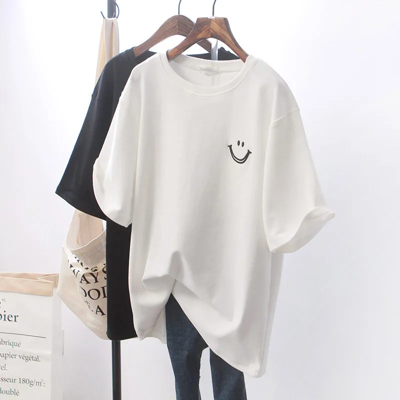 

t-shirt Top T Shirt Women Tshirt Loose Smile White Short Sleeve Girls New Woman Generation
