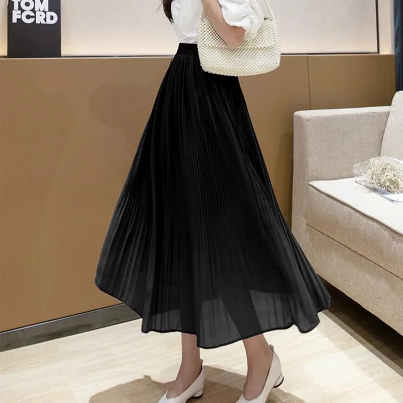 Женская винтажная юбка с высокой талией длинная белая из эластичного шифона в