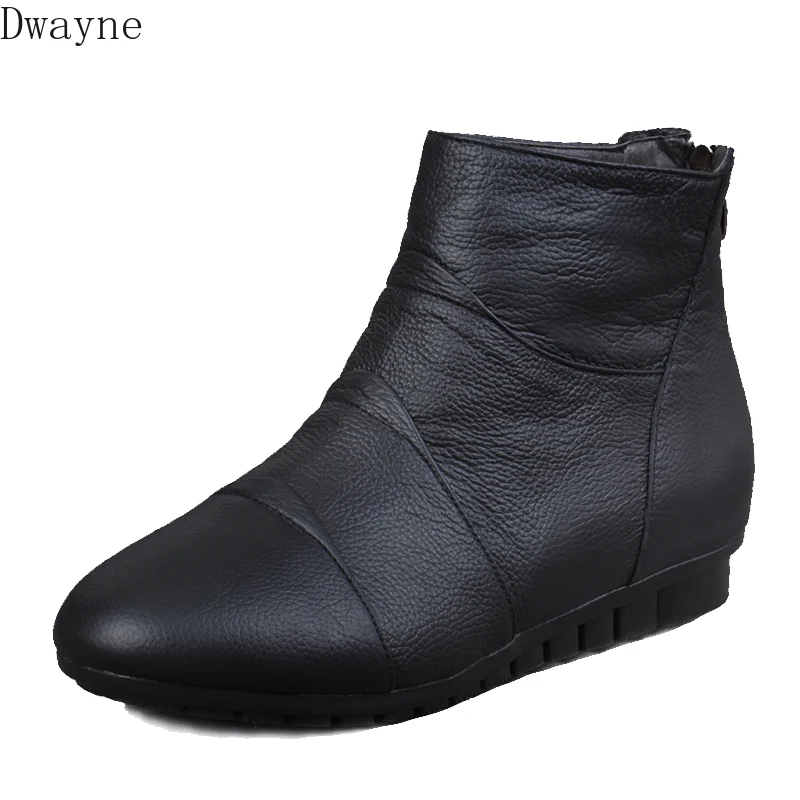

Autumn and winter leather shoes flat non-slip comfortable booties flat with soft bottom women's boots casual warm cotton shoes