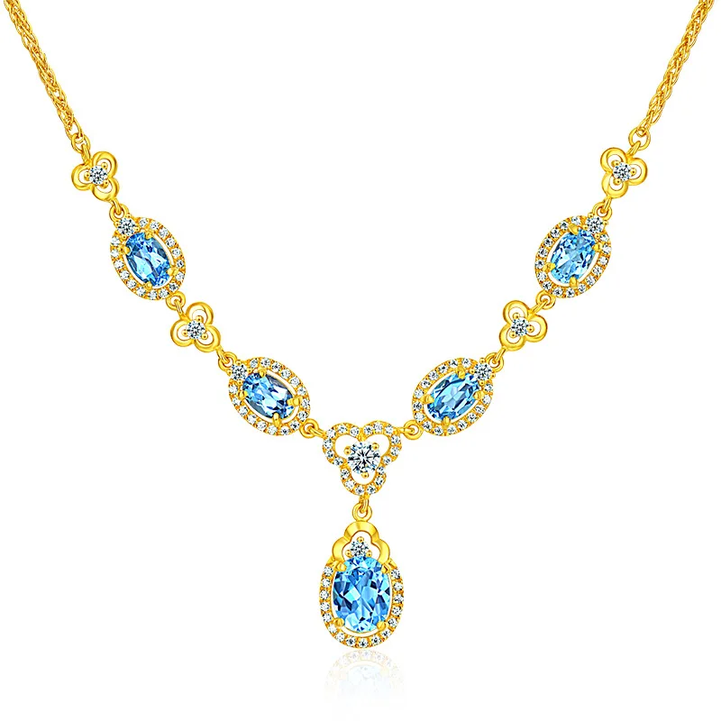 Natural SAPPHIRE Noble Temperament 14K Yellow Gold Pendant Necklace for Women Luxury Party Fine Jewelry Water Drop Pendants Gift