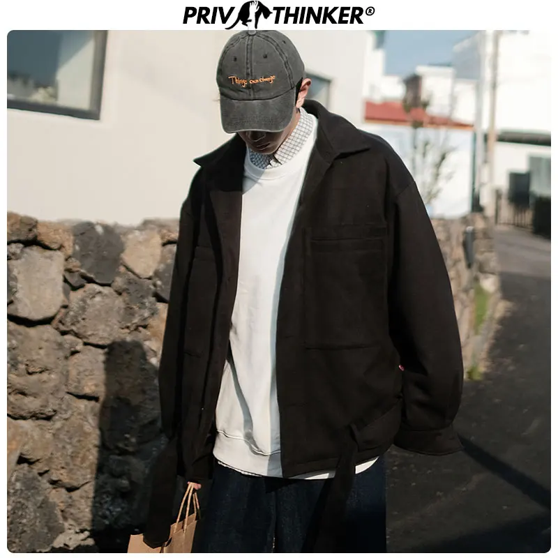Мужская куртка Privathinker черная шерстяная в Корейском стиле на осень и зиму 2020 |