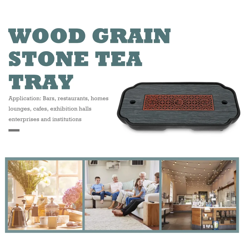 

1 Pc Household Wood Grain Stone Black Stone Tea Table Tea Tray (Black)