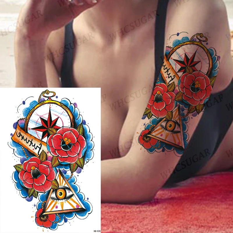 

Wolf Girl Skull Rose Waterproof временная татуировка из хны Flower Cat Hourglass Flash Женский боди-арт Arm false Tatoo Sleeve Men