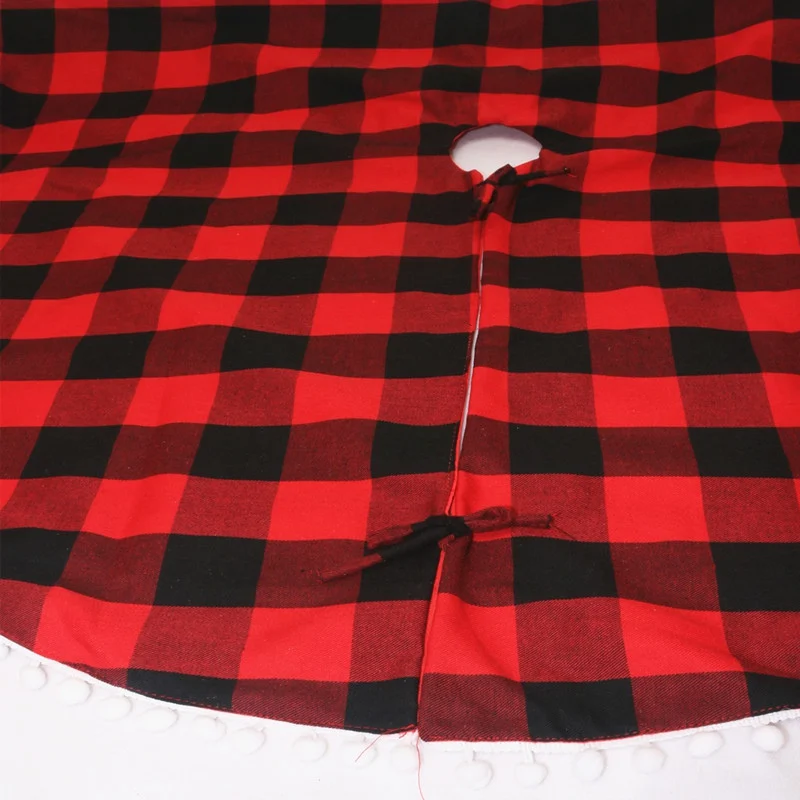 Красный и черный плед дизайн Рождественская елка юбка с белыми помпонами