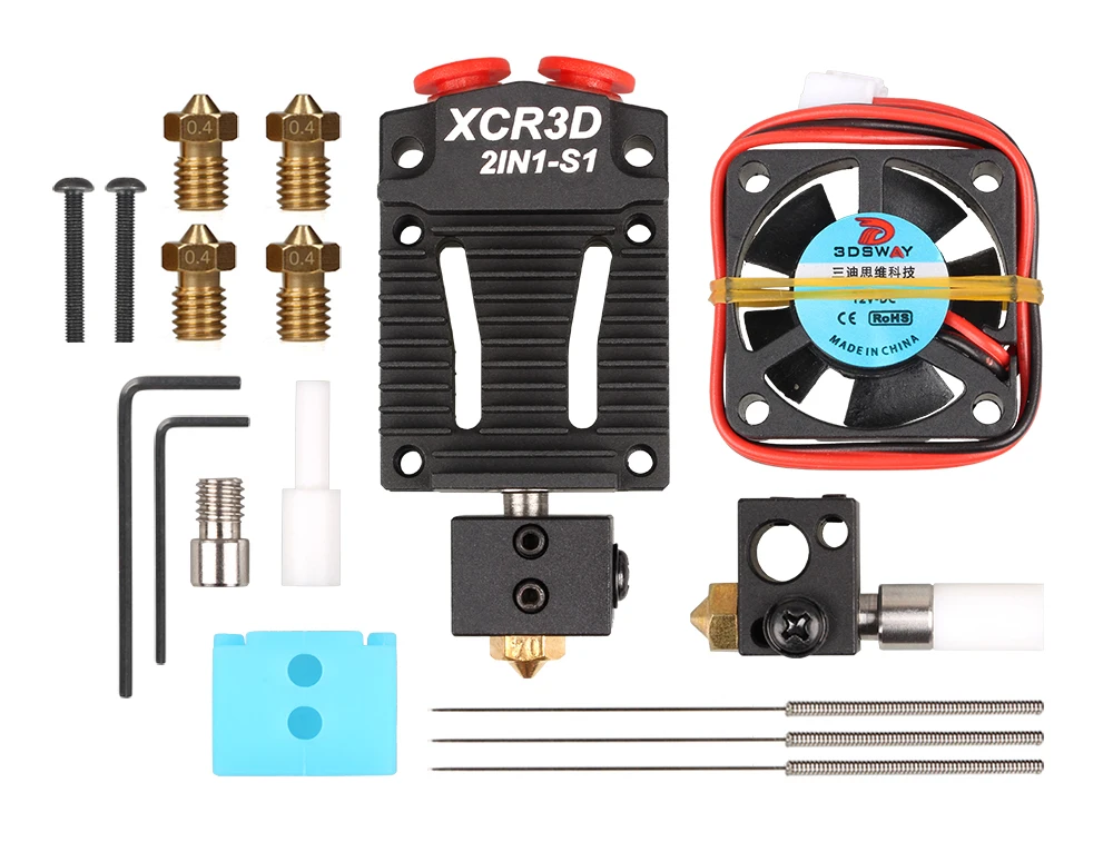 3DSWAY 3D-принтеры Запчасти XCR3D 2IN1-S1 Hotend 2 в 1 из коммутатор Цвет экструдер Bowden J-head 12 V/24 V 1,75 мм нити Вентилятор охлаждения
