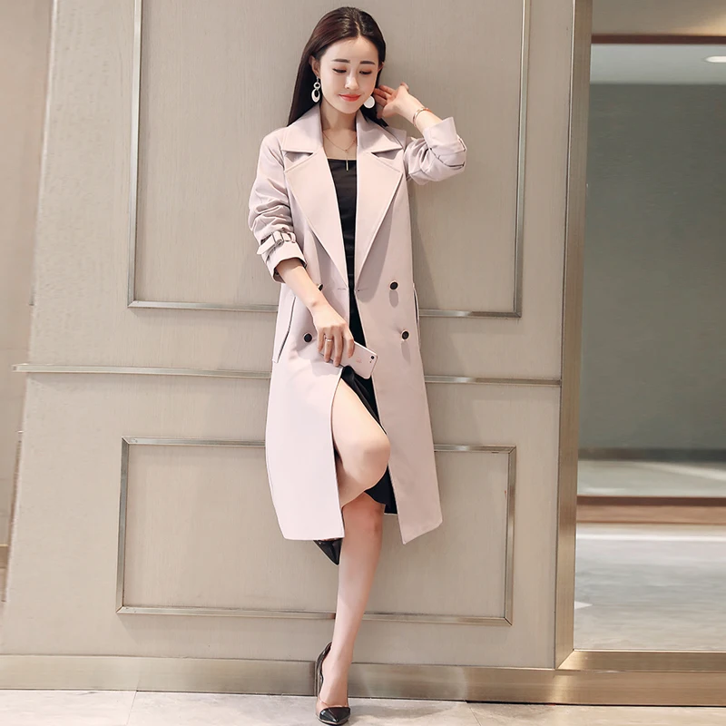 

2020 Spring New Trench Coat Fashion Elegant Long Sleeve Windbreaker Women Plus Size Cotton Double Breasted Trench Coat Solid