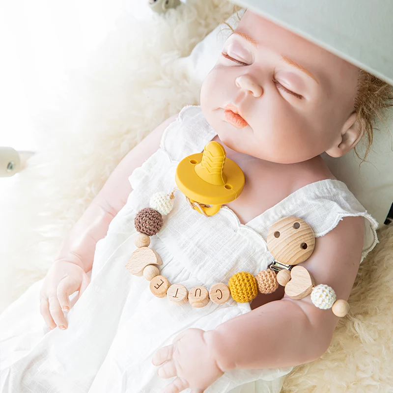 

1pc Personalised Baby Dummy Soother Wooden Clip Holder Baby Teeth Pendant Animal Pacifier Chain Nipple Soother Newborn Gifts Toy