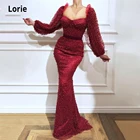 Женское вечернее платье-Русалка LORIE, Бордовое платье с длинными рукавами и жемчугом, Дубай, 2021