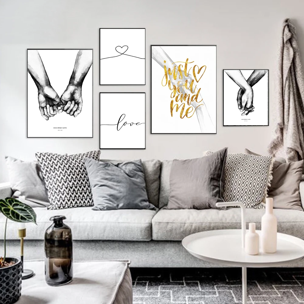 

Canvas Painting Wall Art Peinture Nordic Poster Black And White Holding Hands Print Love for Living Room Decoration Unframed HD