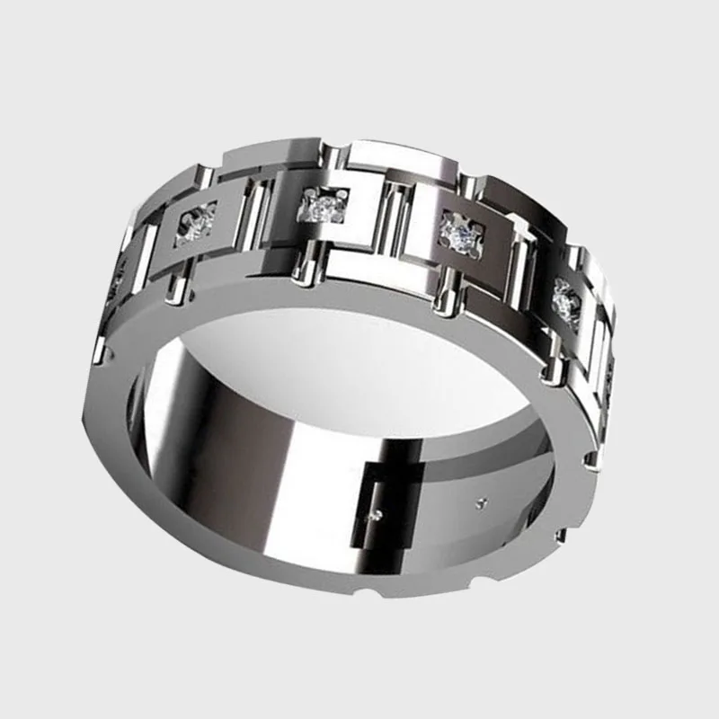 

Classic Modyle CZ Stone Hollow Wedding Ring for Man New Fashion Men Punk Party Jewelry Accessories