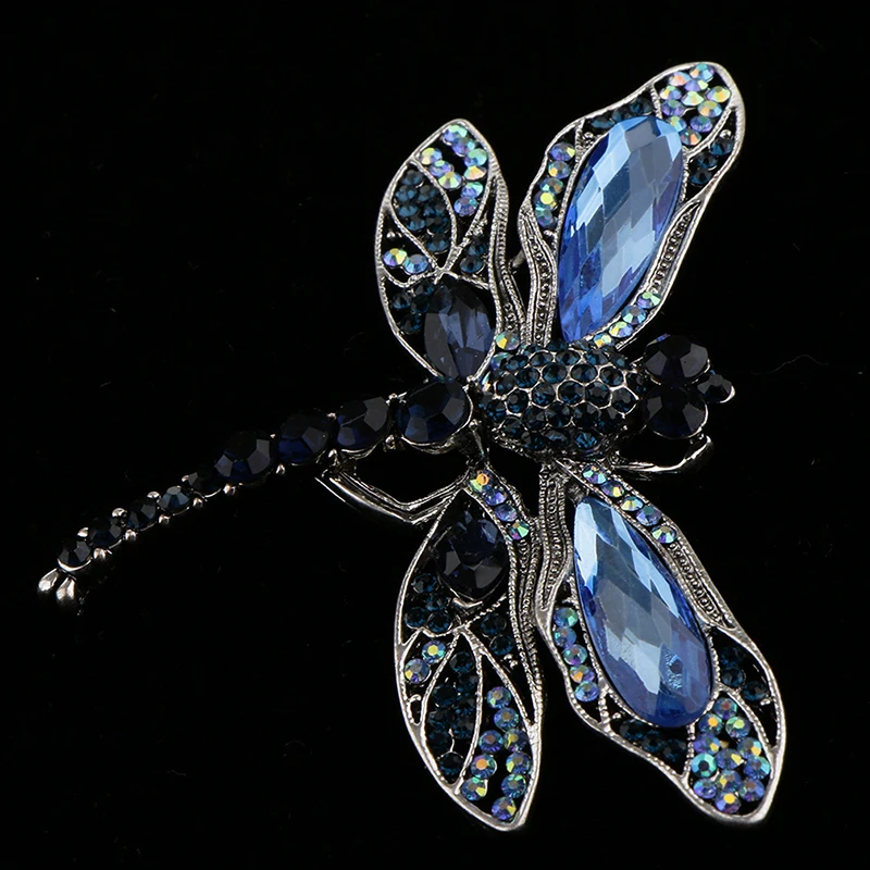 Женская Винтажная брошь в виде стрекозы, синяя брошь в форме насекомого, с инкрустацией стразами, Ювелирное Украшение для пальто, подарочно... от AliExpress WW