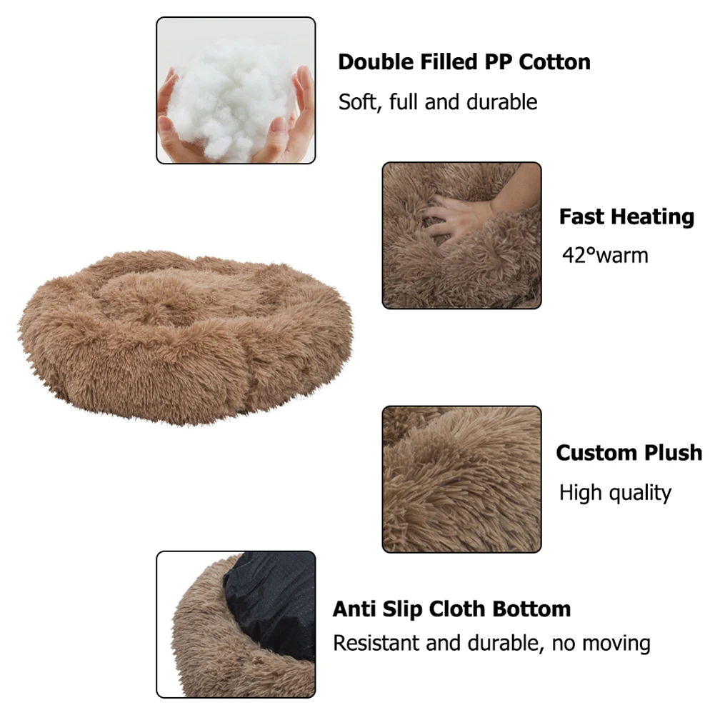 

Super Soft Pet Bed Kennel Dog Round Cat Winter Warm Sleeping Bag Long Plush Puppy Cushion Mat Portable Cat Supplies