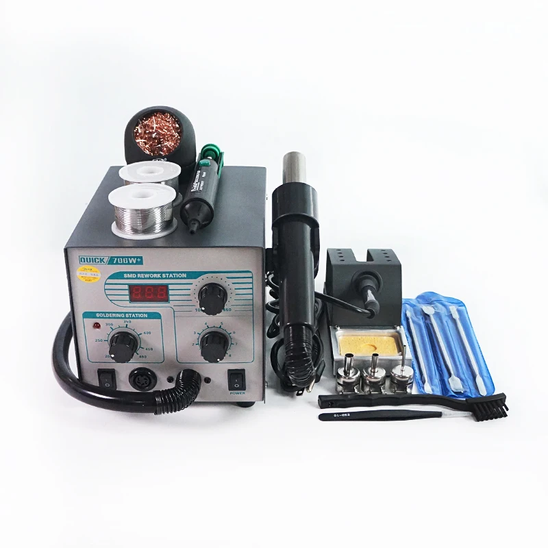 

QUICK 706W+ Digital Display Hot Air Gun + Soldering Iron Anti-static Temperature Lead-free Rework Station 2 in 1 With 3 Nozzles