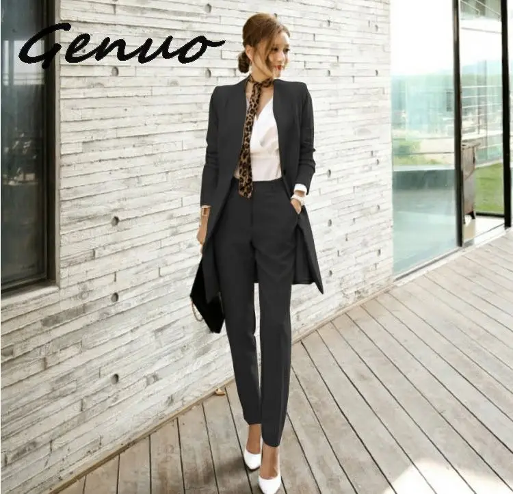 

Genuo New 2019 Business Ladies women two piece outfits Formal OL style Elegant Skinny Long Blazer Pants Two Pieces Sets