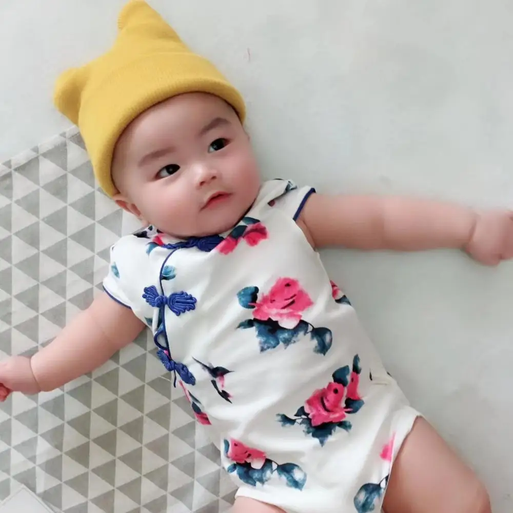 Модные детские комбинезоны в китайском стиле; Cheongsam; летняя одежда для маленьких девочек; Одежда для новорожденных; Roupas Bebe; вечерние комбинезоны для младенцев
