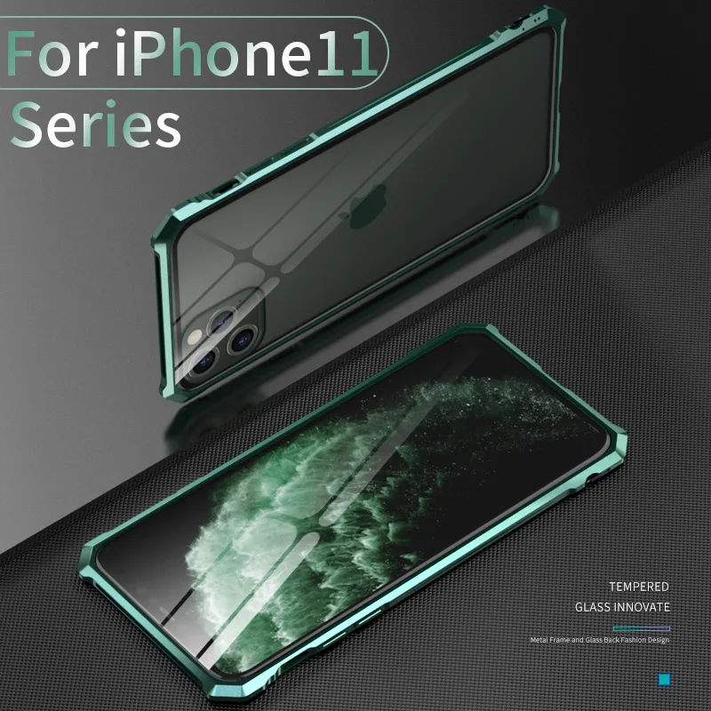 Металлический стеклянный чехол для телефона iphone 11 Pro Max 2019 противоударный