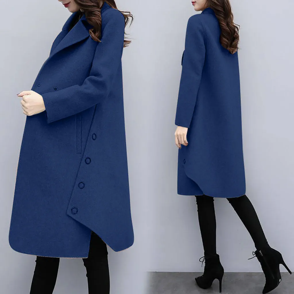 Women Outerwear Overcoat Autumn Winter Jacket New Fashion Long Woolen Coat Women Long Sleeve Slim Solid Female Wool Coats#108