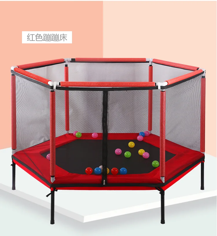 

New hot sale children's hexagonal trampoline indoor small outdoor jumping bed foldable with protective net