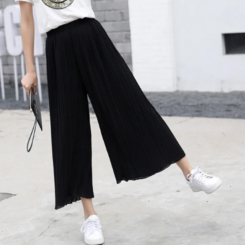 

Women Chiffon Loose Pants High Waist Ruffled Hem Thin Pleated Trumpet Casual Trousers SUB Sale