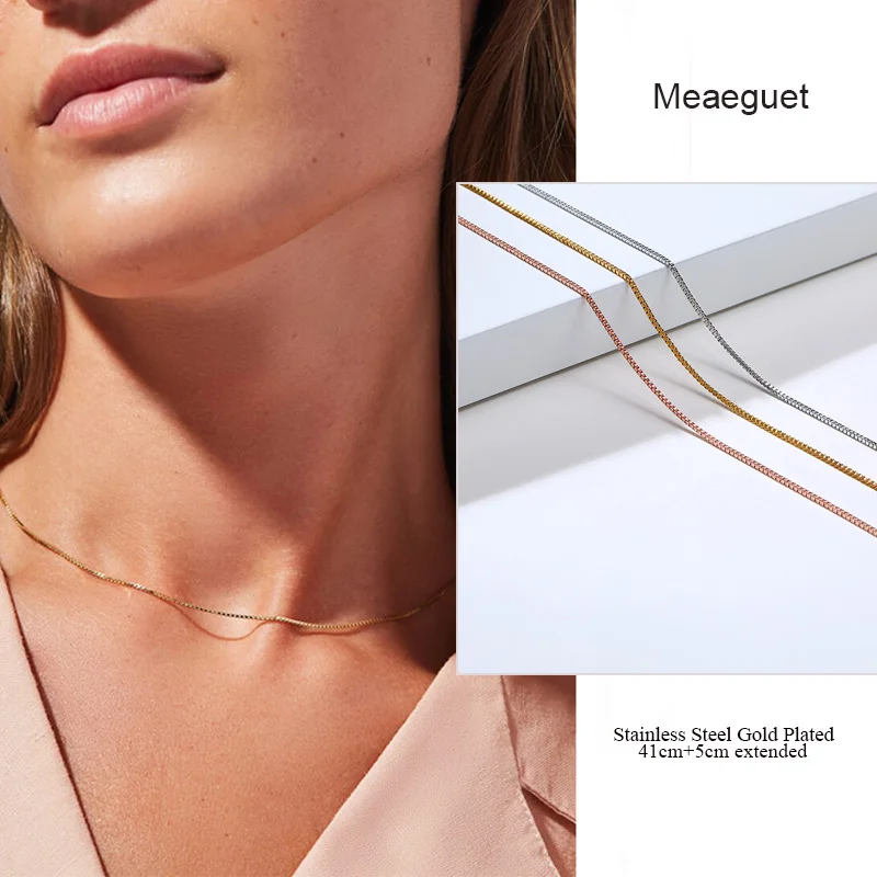 1 мм тонкое ожерелье с цепочкой для женщин звено чокеры из нержавеющей стали