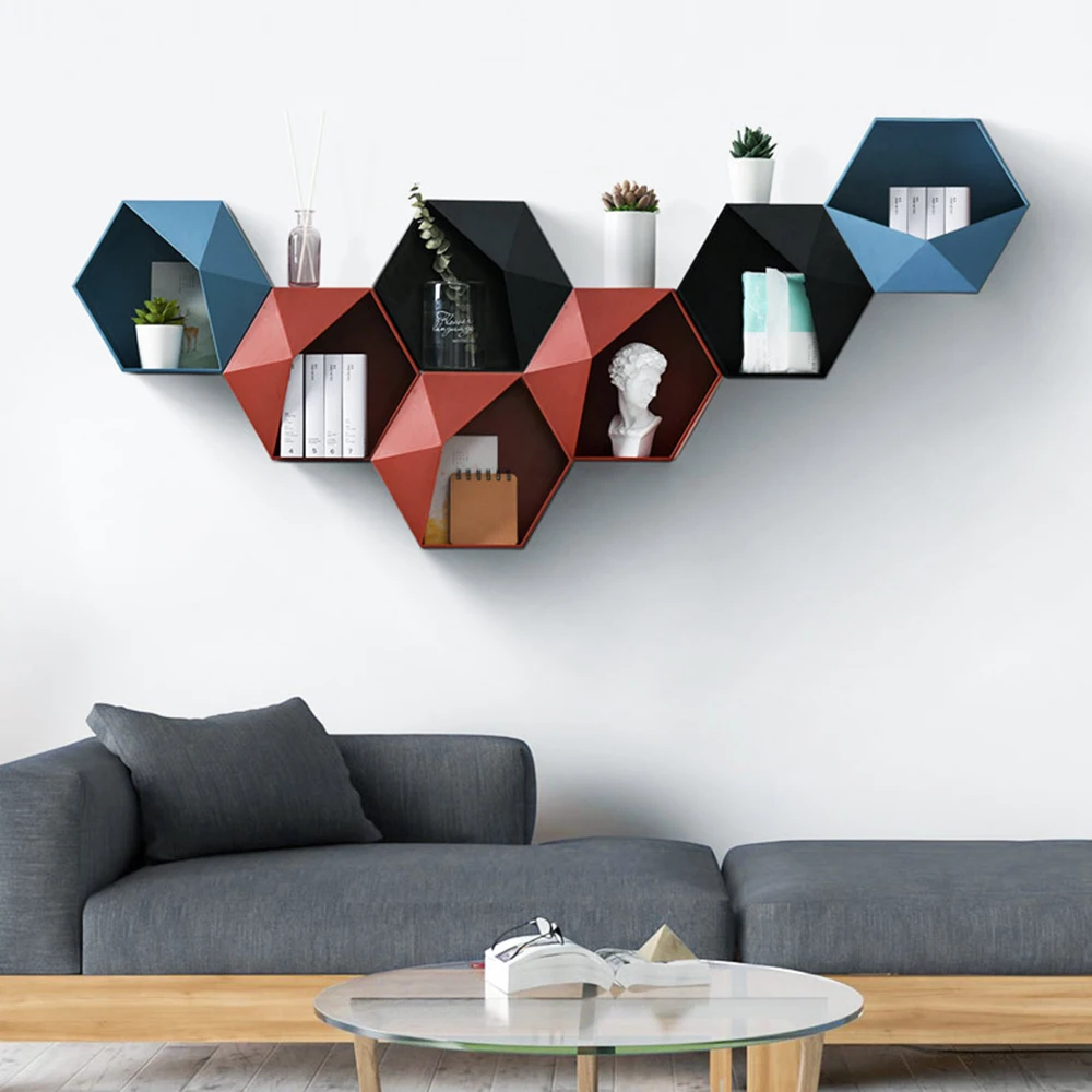 Nordic Hexagon Shelf Wall Hanging Rack Honeycomb Bathroom Living Room Shelves for Home Decor Geometric Organizer Box | Дом и сад