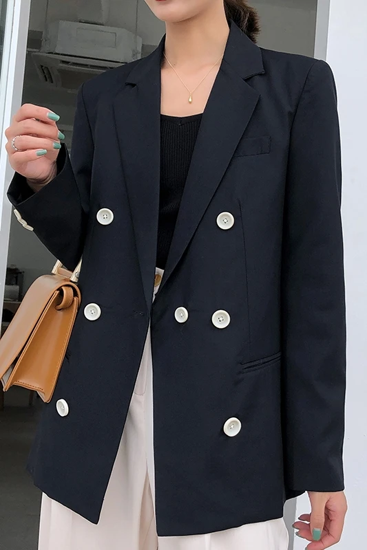 

2020 new autumn and winter notched double breasted black color single blazer women office cool suit WM K230