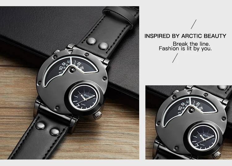 OULM Винтаж уникальные часы класса люкс кварцевые с кожаным ремешком 2 временными