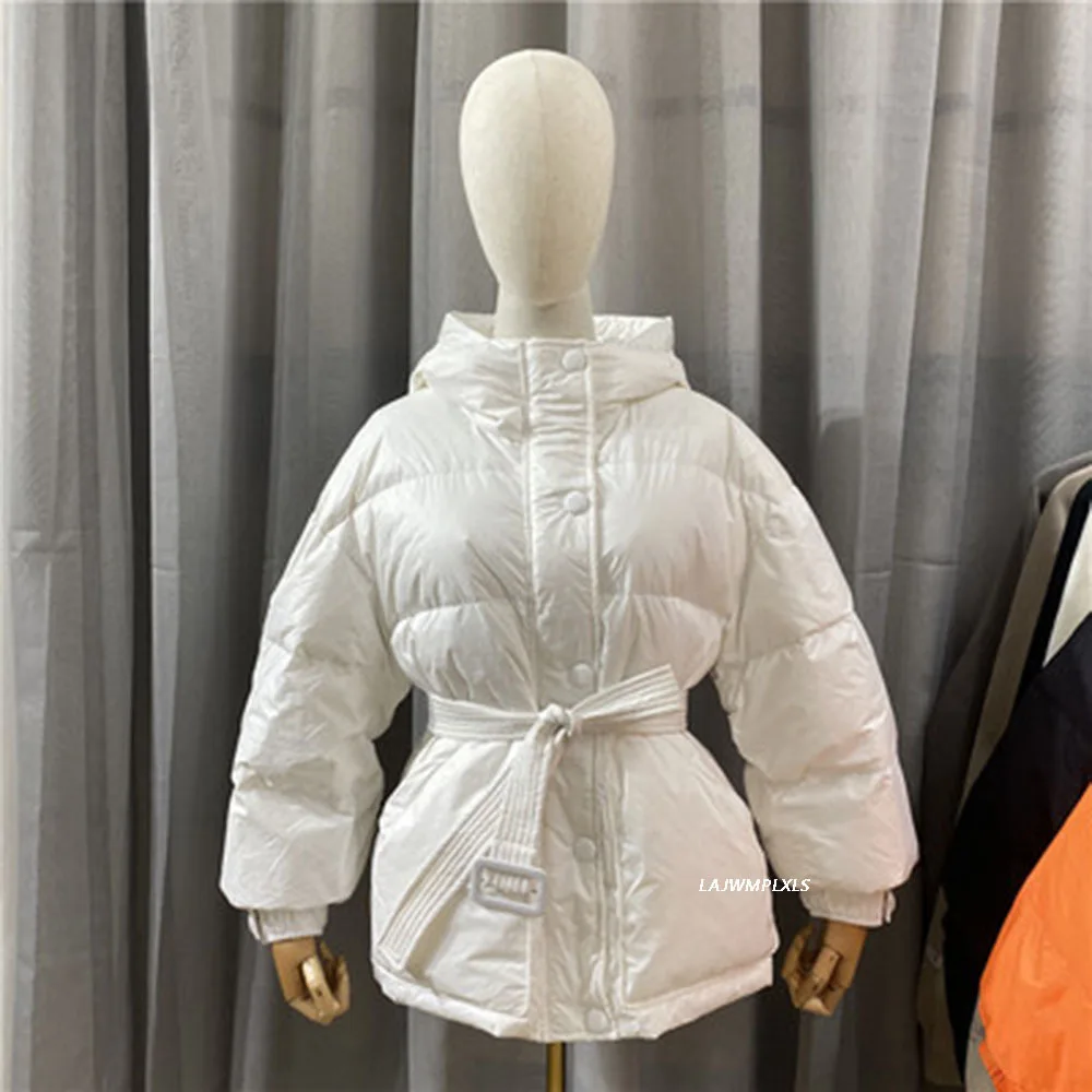 Новый зимний 90% ультра светильник белый пуховик на утином пуху женский короткий