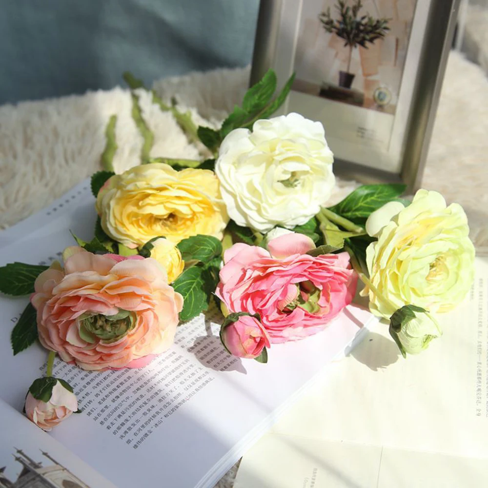 Роза искусственный цветок ранункулус стебель чай из искусственного шелка Цветы