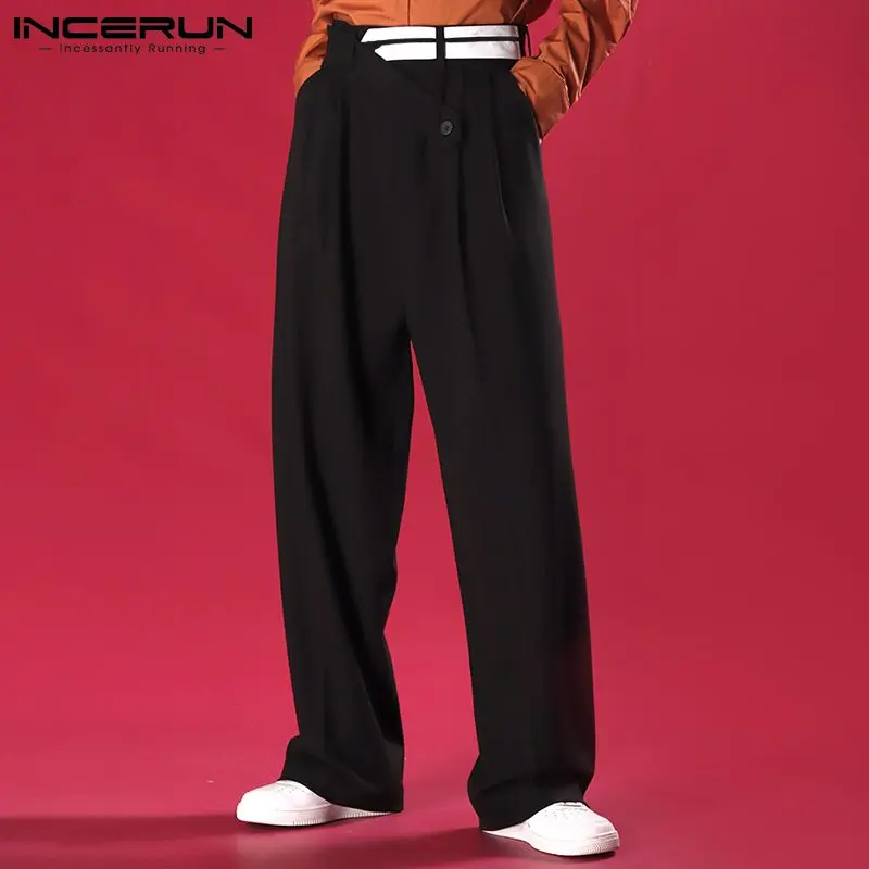 

Fashion Men Pants Patchwork Button Streetwear Joggers Casual Pantalon Loose 2021 Korean Leisure Wide Leg Trousers Men INCERUN
