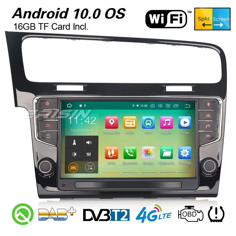 Erisin 5111 9 &quotAndroid 10 0 автомобильный стерео GPS CarPlay WiFi BT TPMS DVB T DAB + Радио Canbus OBD2 DVR USB SD Navi