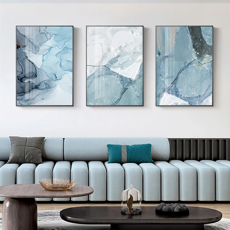 Синий акварельный холст плакат современное искусство стен фотография для декора