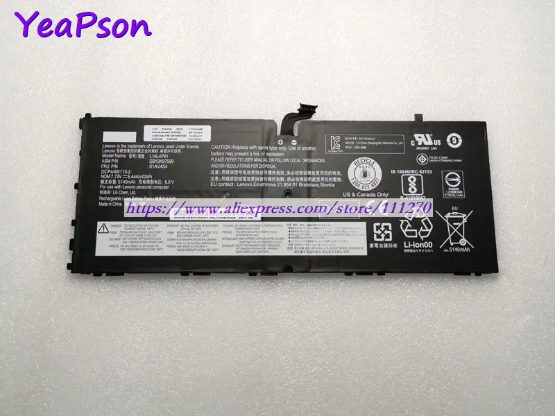 Оригинальный аккумулятор Yeapson L16L4P91 L16M4P91 L16S4P91 01AV454 SB10K97599 7 72 в 5440 мАч Аккумулятор