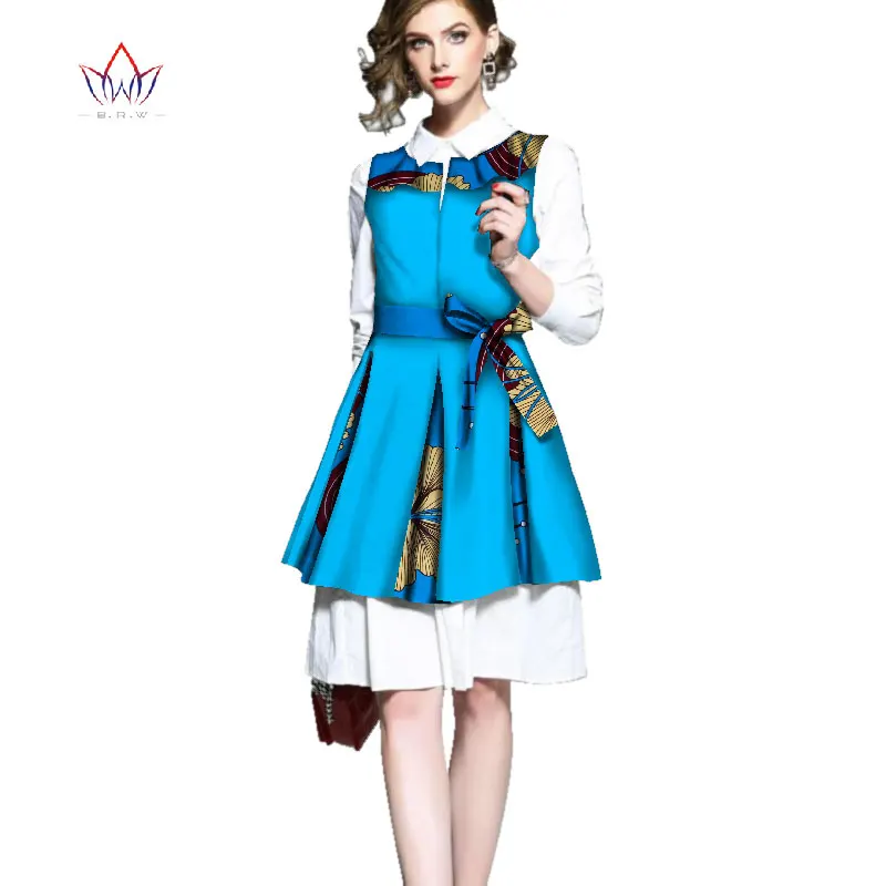 

dress 2021 african Spring party robe turn down collar knee length dress clothing cotton long sleeve gown for women none WY2480