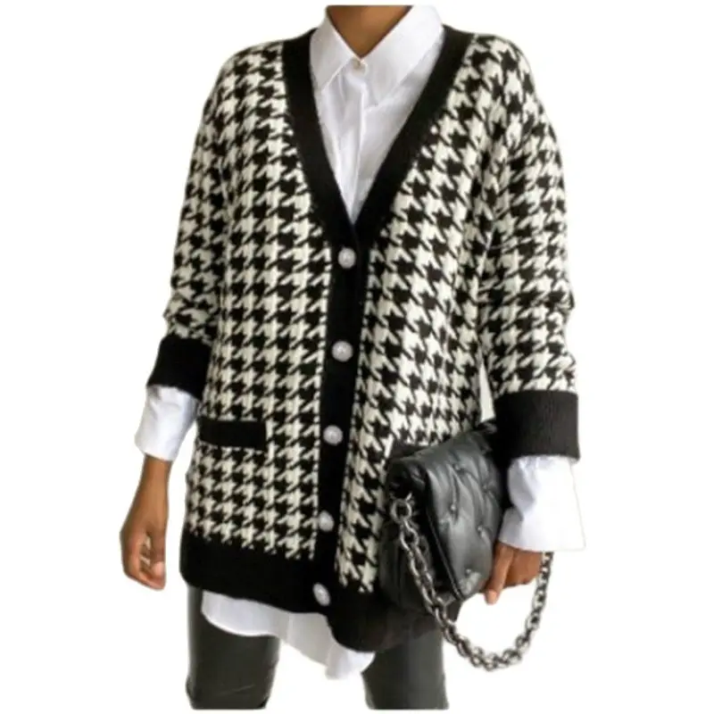 

2021 Autumn Winter Long Sleeve Sweater V Neck Knitting cardigan Knitted Loose Oversized Jumper Casual FashionCoat Size L