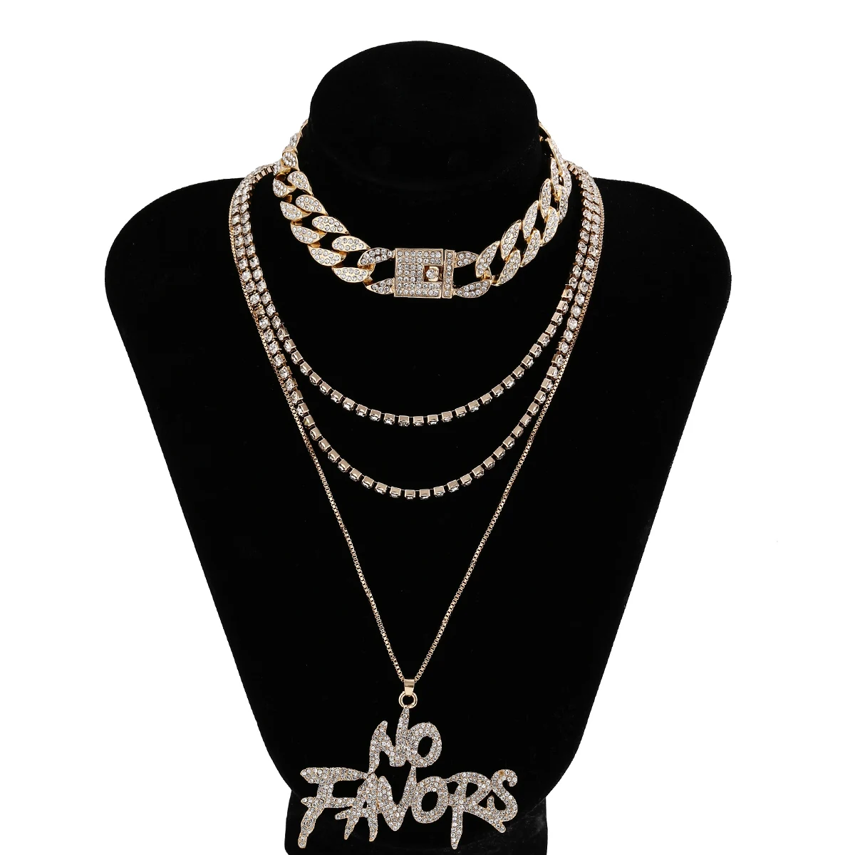 

Fashion Luxury Iced Out Rhinestone Cuban Tennis Chain Necklace Choker Neck Punk Letter Pendant Necklace for Women Friend Jewelry