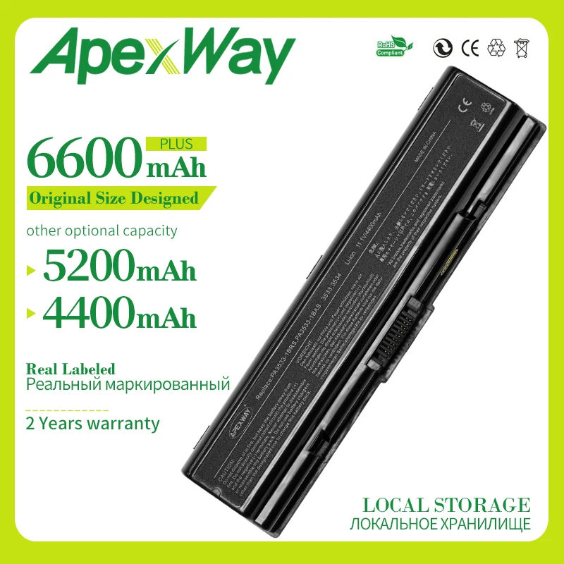 Аккумулятор Apexway для Toshiba Satellite Pro A200 A500 L200 L300 L500 L550 L555|6 cell battery|6 cellbattery for toshiba pa3534u-1brs