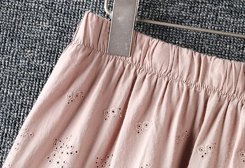 

2020 New Summer Women Skirt Mori Girl Fresh Elastic Waist Embroidery Loose Cotton linen Solid Color Women's Skirt