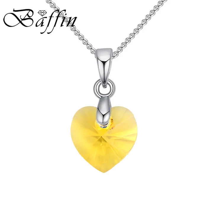 BAFFIN мини-ожерелье в форме сердца, подвеска с кристаллами Swarovski для женщин и девочек, подарок, серебряная цепочка, Детские ювелирные украшения - Окраска металла: Light Topaz