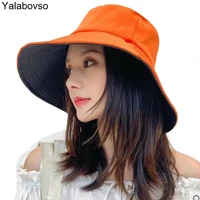 korean fishermans hat womens summer leisure double sided solid cornice hat travel sunscreen sunshade hat for women yalabovso