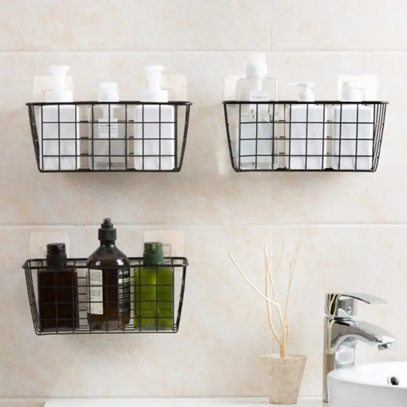 

Iron Storage Basket Bread Snack Fruit Basket Wall Household Organizer Holder Bathroom Kitchen Sundries Storage Y9Y085B6