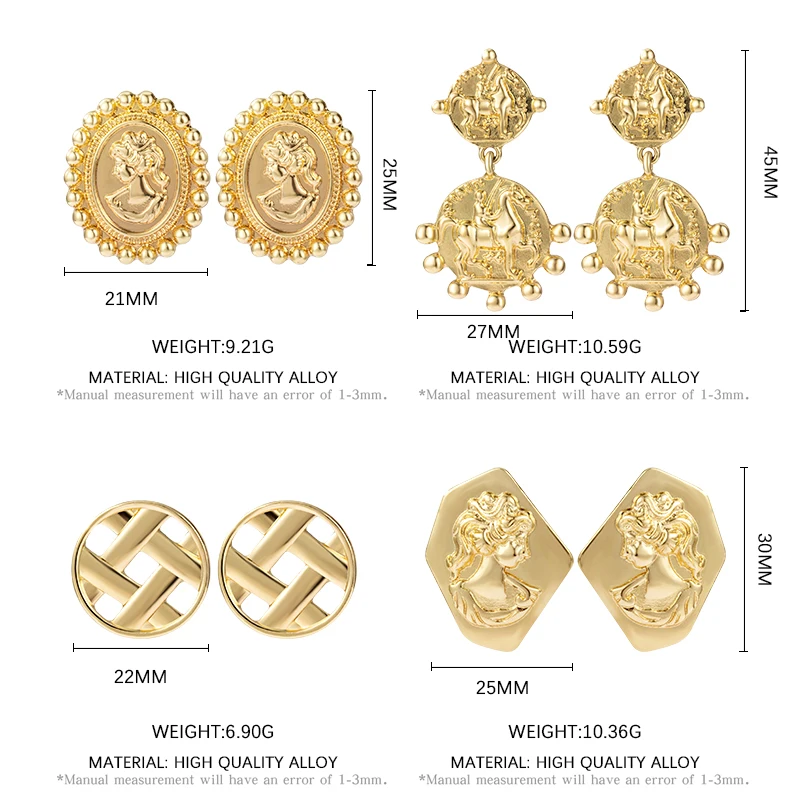 

2021 Vintage Geometric Portrait Coin Dangle Female EarringsTrend Jewelry Fashion Statement Unusual Gold Drop Earrings For Women