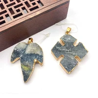 natural stone maple leaf pendant black electroplating process diy pendant necklace earrings accessories designer charms 31x40mm