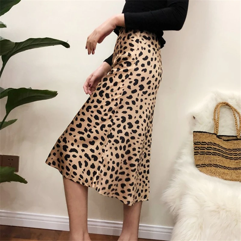 Модная юбка 2019 Женская с принтом гепарда элегантные офисные юбки средней длины