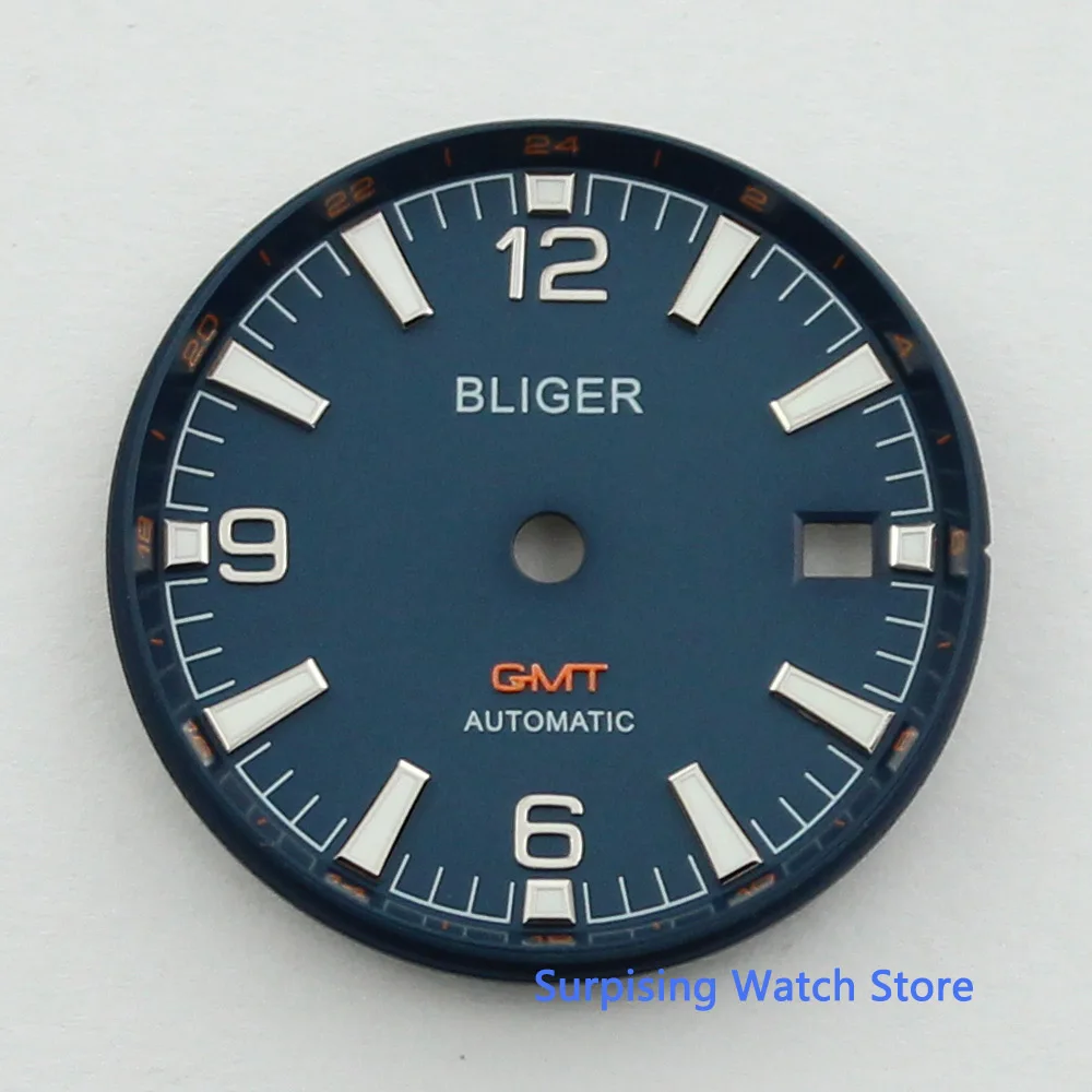 

Bliger 31mm Sterile Watch Dial Fit MINGZHU 3804 GMT Automatic Movement with Date Window