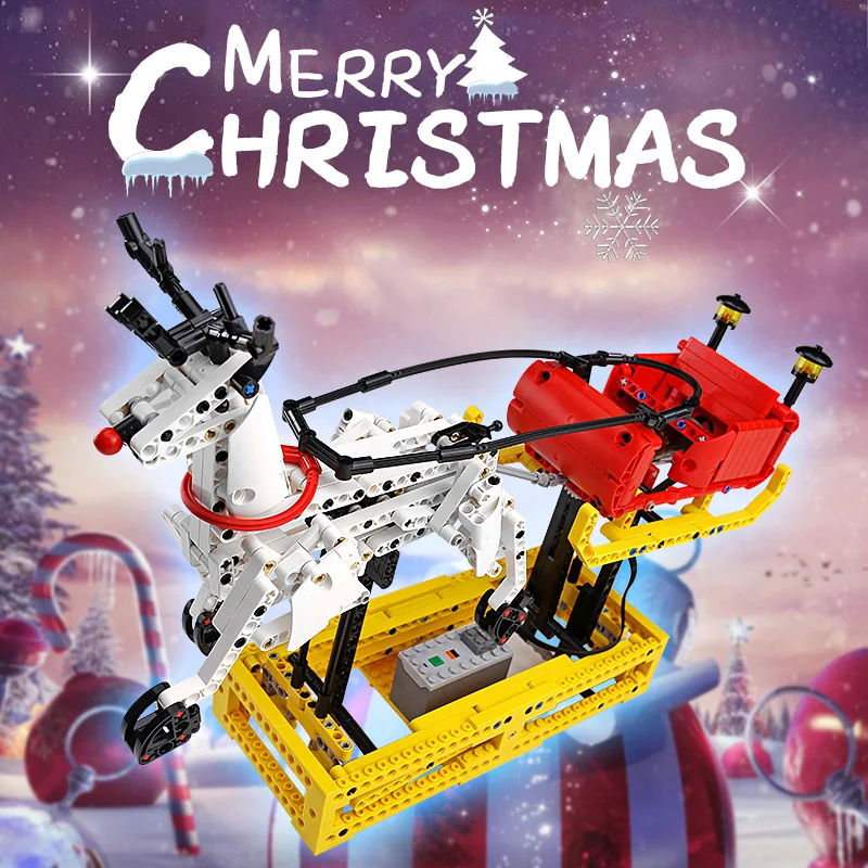 

Model 788PCS Christmas Toys The MOC-4121 Motorized Sleigh Reindeer Building Blocks Bricks Educational DIY Birthday Gifts