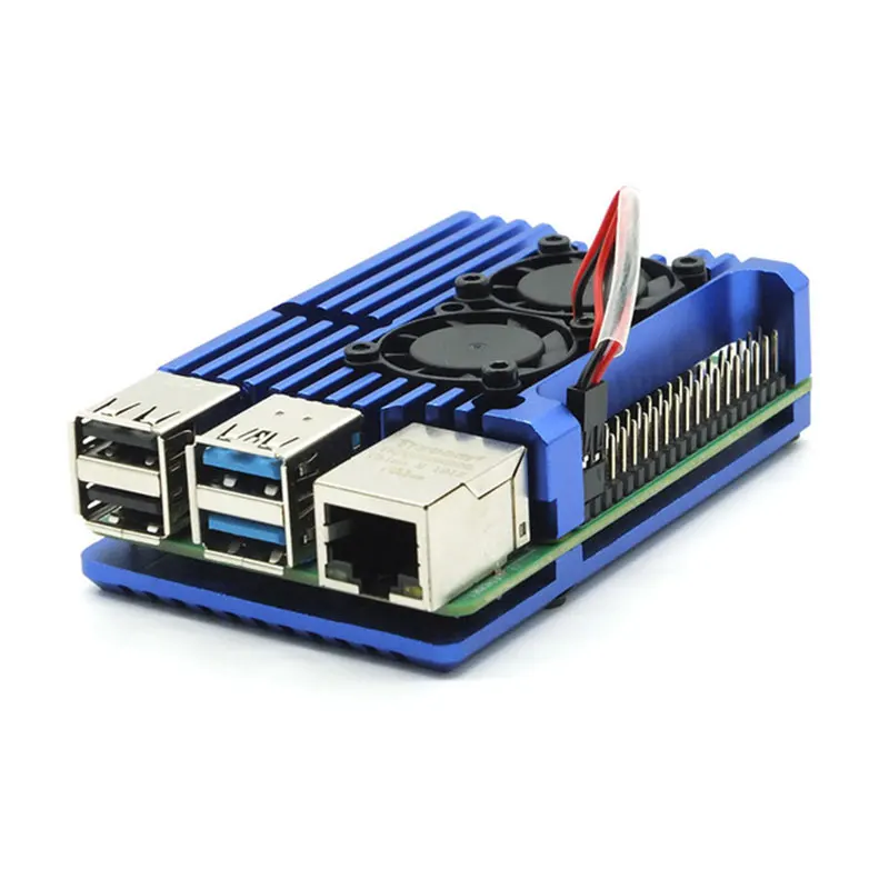 Двухвентиляторный Raspberry Pi 4 Model B / 3B + цветный Алюминиевый металлический чехол с